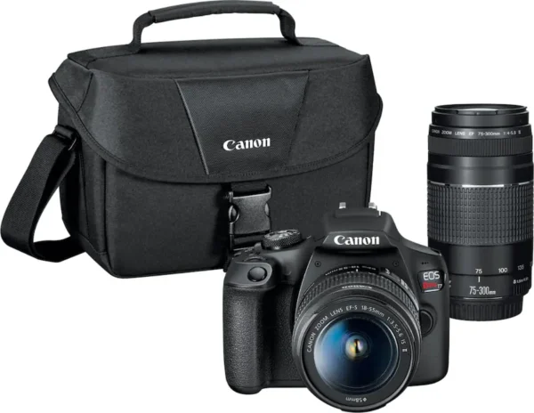 Canon - EOS Rebel T7 DSLR Video Two Lens Kit with EF-S 18-55mm and EF 75-300mm Lenses - Black